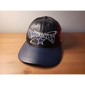 90s Vintage Dallas Cowboys Leather Snapback Hat Proelite NFL Made in USA